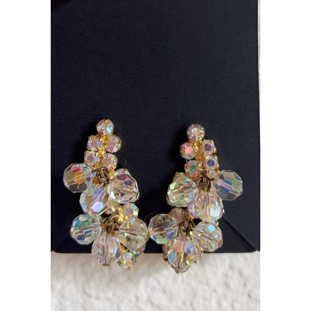 B29 Vintage Juliana Cha Cha‎ Earrings Women AB Crystal Wedding Statement - Picture 3 of 12